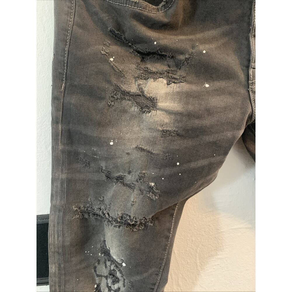 Men's Straight Black Distressed Jeans - Picture 4 of 9
